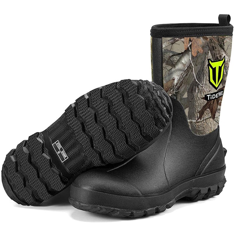 TIDEWE Rubber Boots for Men, 5.5mm Neoprene Insulated Rain Boots with Steel Shank, Waterproof Mid Calf Hunting Boots, Sturdy Rubber Work Boots for Farming Gardening Fishing (Next Camo G2 Size 9) - Image 1