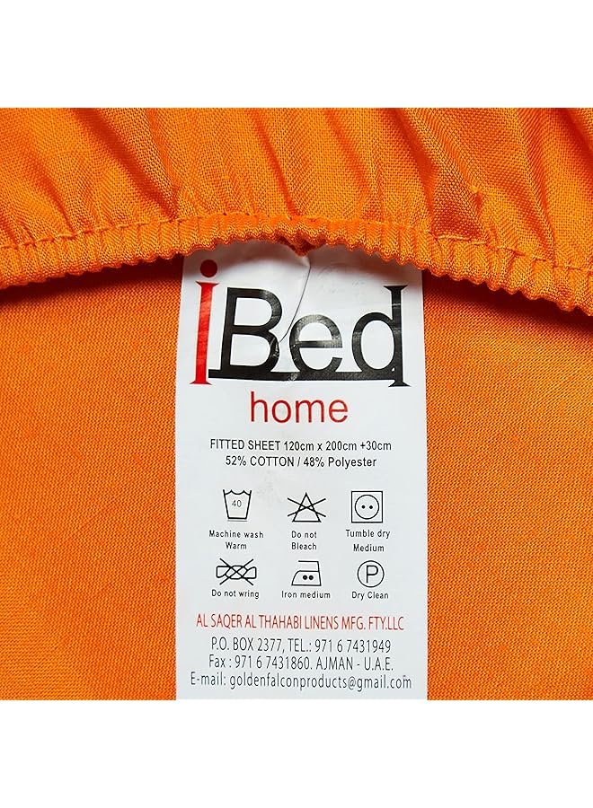 آي بيد هوم طقم ملاءة سرير مكون من قطعتين من القطن بكثافة 144 خيطًا في البوصة المربعة مقاس فردي باللون البرتقالي من - Image 4