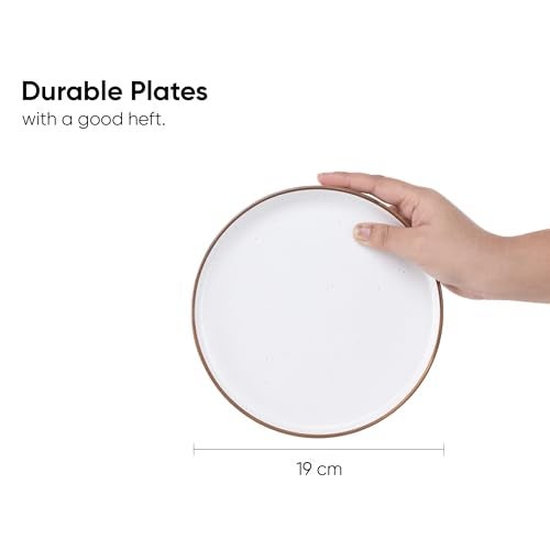 Shay Quarter Plates Set of 6, White with Brown Rim | Matte Finish | Premium Porcelain | Snacks Plates Set of 6 | Dessert Plates | Snack Plate (Japandi Quarter Plates - White) - Image 4