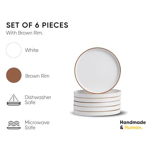 Shay Quarter Plates Set of 6, White with Brown Rim | Matte Finish | Premium Porcelain | Snacks Plates Set of 6 | Dessert Plates | Snack Plate (Japandi Quarter Plates - White) - Image 3