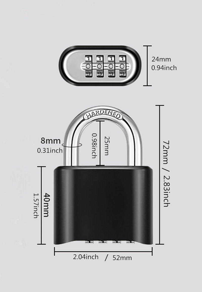 Jukusa Heavy Duty 4-Digit Combination Steel Padlock | Hardened Steel Shackle Weatherproof Security Lock | Sun & Water Resistant Lock for Gates, Locker, Shed & Storage (Black) - Image 5