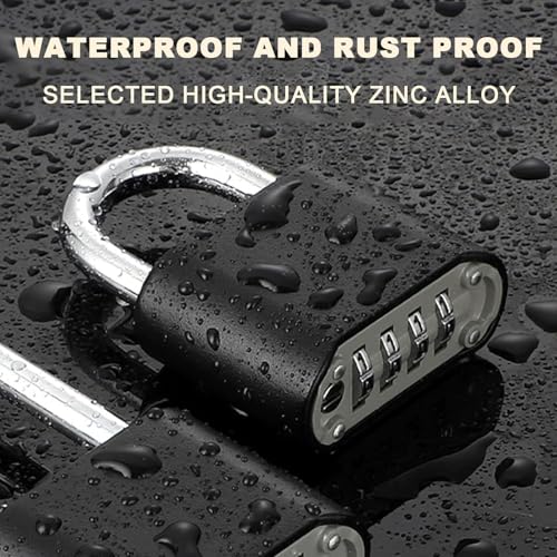 Jukusa Heavy Duty 4-Digit Combination Steel Padlock | Hardened Steel Shackle Weatherproof Security Lock | Sun & Water Resistant Lock for Gates, Locker, Shed & Storage (Black) - Image 4