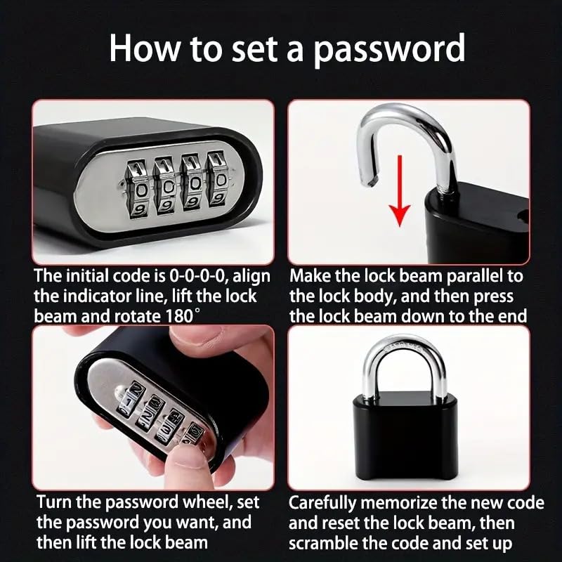Jukusa Heavy Duty 4-Digit Combination Steel Padlock | Hardened Steel Shackle Weatherproof Security Lock | Sun & Water Resistant Lock for Gates, Locker, Shed & Storage (Black) - Image 3