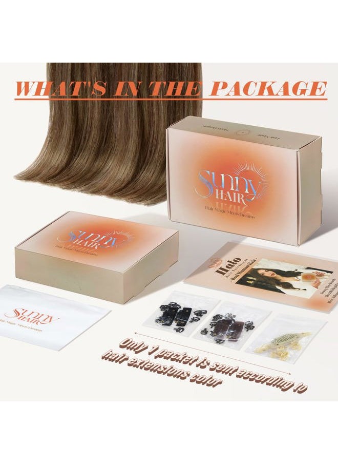 Sunny Hair Sunny Wire Hair Extensions Real Human Hair Fish Line Human Hair Extensions Invisible Wire Extensions Dark Brown to Caramel Blonde with Dark Brown Highlights #4/27/4 16 Inch  - Image 2