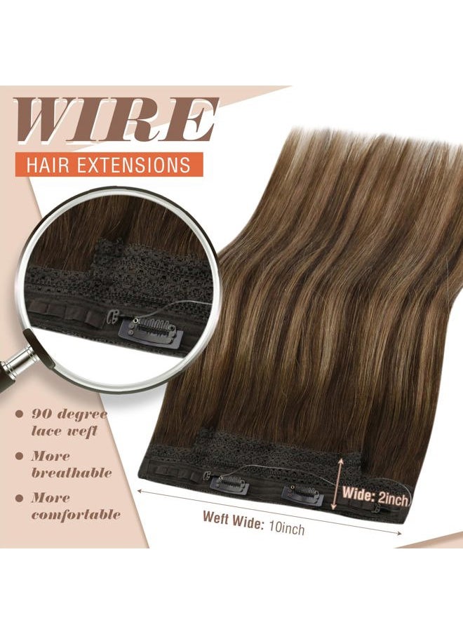 Sunny Hair Sunny Wire Hair Extensions Real Human Hair Fish Line Human Hair Extensions Invisible Wire Extensions Dark Brown to Caramel Blonde with Dark Brown Highlights #4/27/4 16 Inch  - Image 3