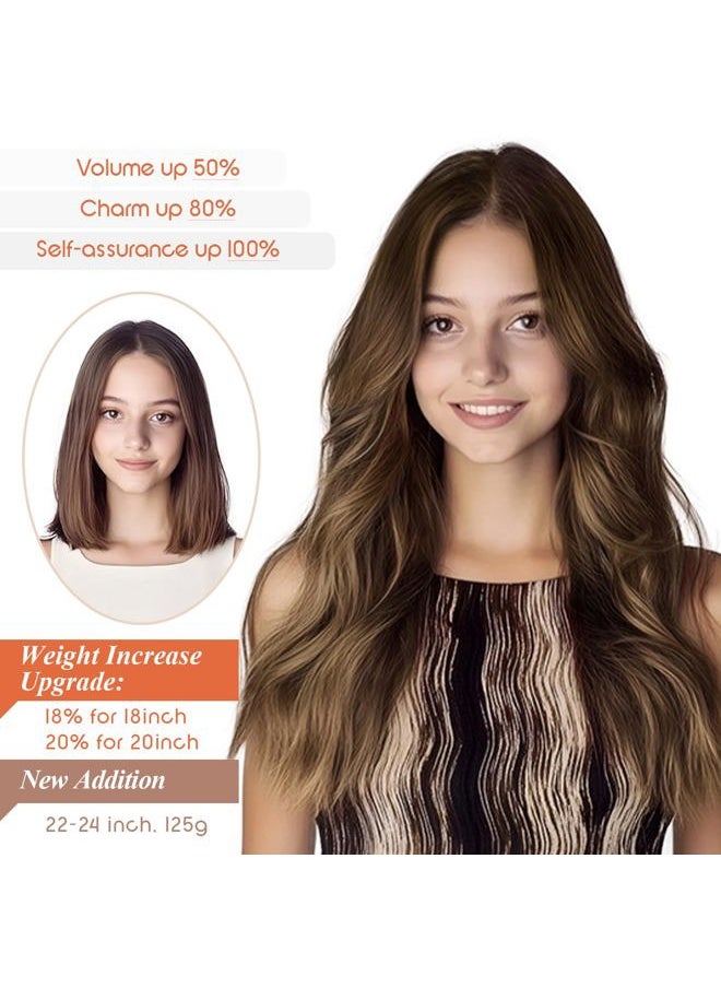 Sunny Hair Sunny Wire Hair Extensions Real Human Hair Fish Line Human Hair Extensions Invisible Wire Extensions Dark Brown to Caramel Blonde with Dark Brown Highlights #4/27/4 16 Inch  - Image 5