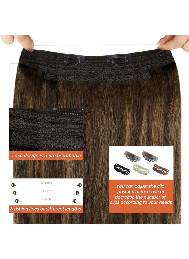 Sunny Hair Sunny Wire Hair Extensions Real Human Hair Fish Line Human Hair Extensions Invisible Wire Extensions Dark Brown to Caramel Blonde with Dark Brown Highlights #4/27/4 16 Inch  - Image 4