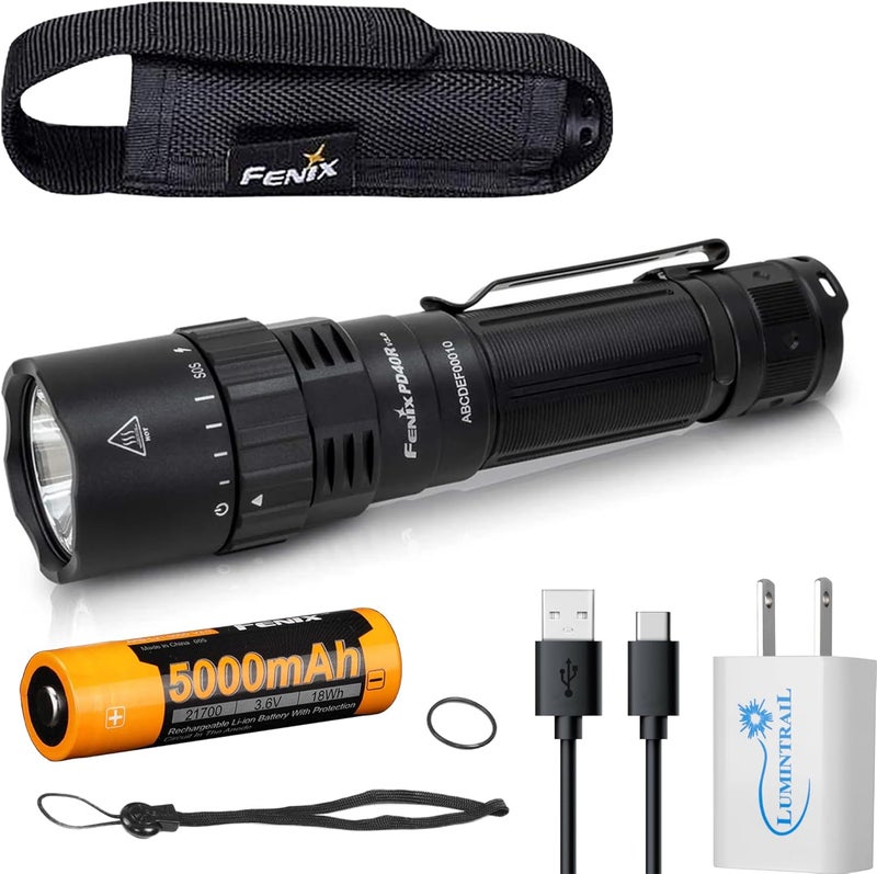 fenix Fenix PD40R V30 3000 Lumens Tactical Flashlight Rechargeable SingleHanded Operation Long Throw Police Duty Light with a USB Wall Plug  - Image 1