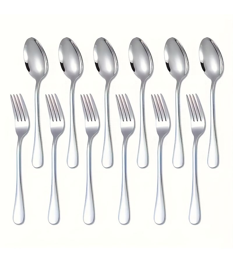 A 6 Piece Stainless Steel Cutlery Set Including Forks And Spoons For Dessert Salads Family Gatherings Hotels Restaurants Christmas Halloween Easter Thanksgiving And Valentines Day - Image 1