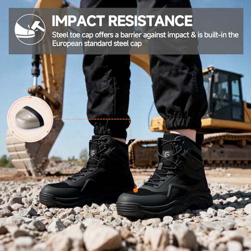KGJIANDA Steel Toe Boots for Men Work Boots Men Construction Boot for Jobsite Breathable Anti Smash Footwear for Warehouse Anti Puncture Safety Indestructible Heavy Duty Boot for Industrial - Image 2