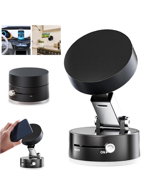Vacuum Magnetic Phone Holder Updated Suction Cup Phone Mount Foldable Multi-scenario Application 360° Adjustable Magnetic Phone Holder for Gym/Kitchen/Bathroom/Car/Desktop(Black)