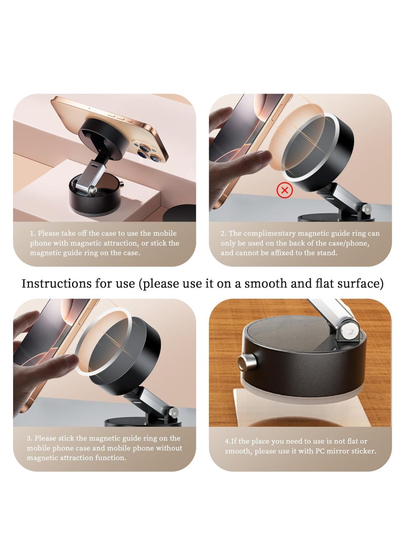 Generic - Vacuum Magnetic Phone Holder Updated Suction Cup Phone Mount Foldable Multi-scenario Application 360° Adjustable Magnetic Phone Holder for Gym/Kitchen/Bathroom/Car/Desktop(Black) - Image 1