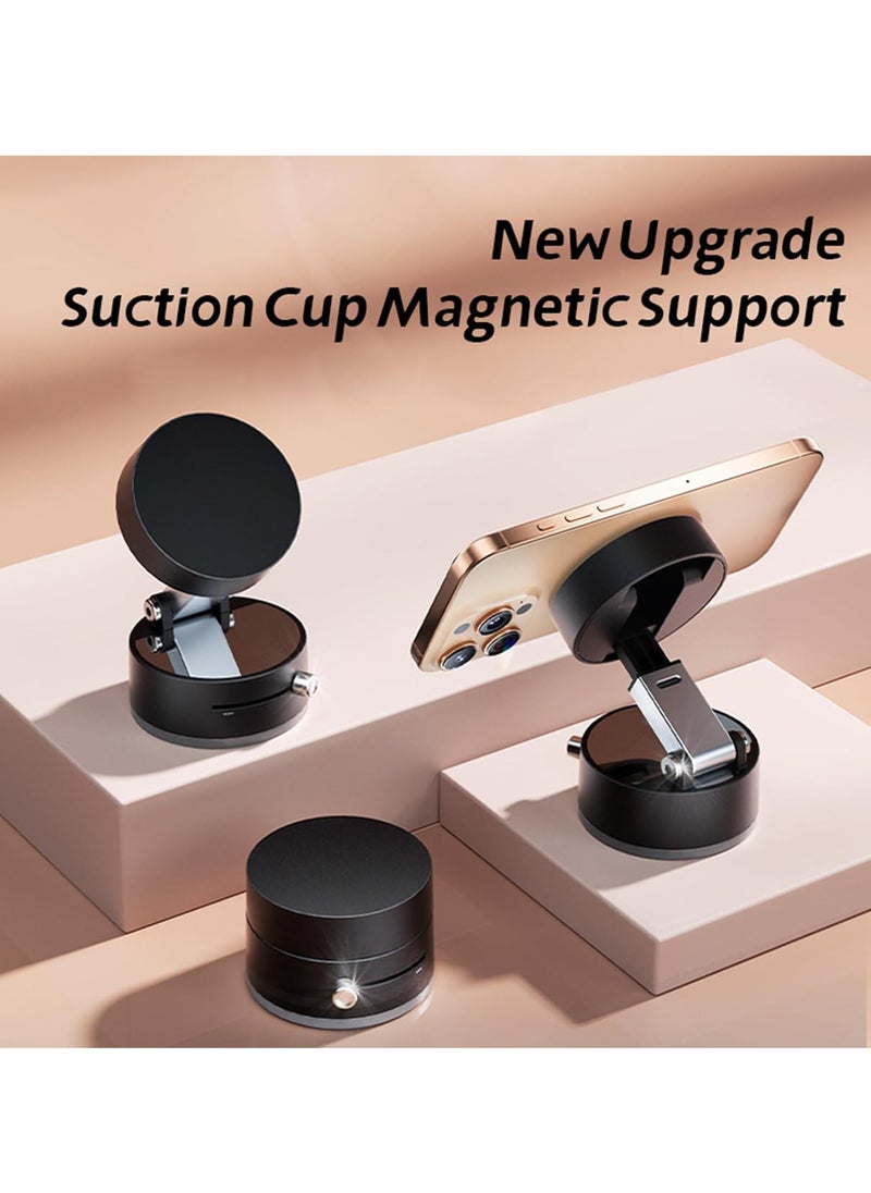 Generic - Vacuum Magnetic Phone Holder Updated Suction Cup Phone Mount Foldable Multi-scenario Application 360° Adjustable Magnetic Phone Holder for Gym/Kitchen/Bathroom/Car/Desktop(Black) - Image 1