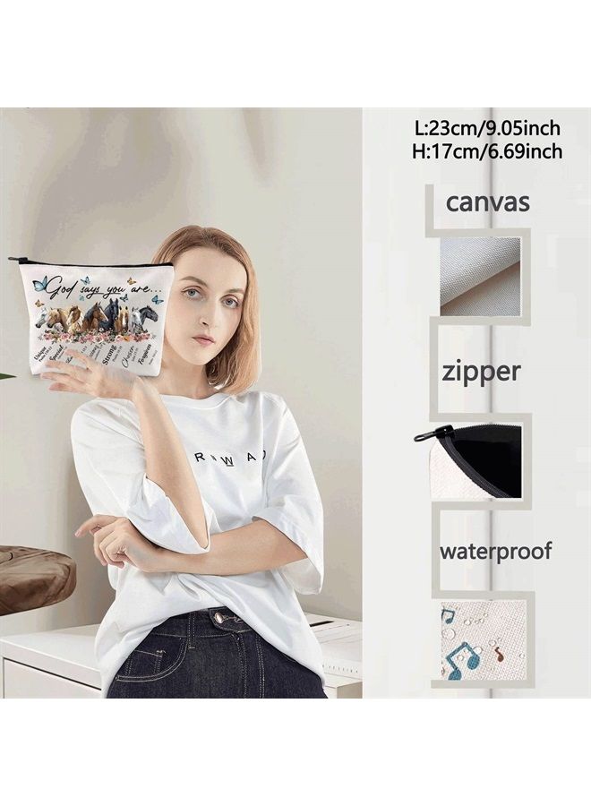 LEVLO Horse Cosmetic Make Up Bag Gift For Horse Lover God Says You Are Unique Special Lovely Chosen Makeup Zipper Pouch Bag (God Says Horse) - Image 2