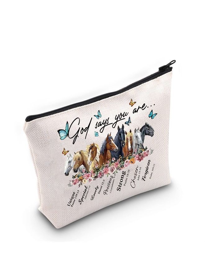 LEVLO Horse Cosmetic Make Up Bag Gift For Horse Lover God Says You Are Unique Special Lovely Chosen Makeup Zipper Pouch Bag (God Says Horse) - Image 1