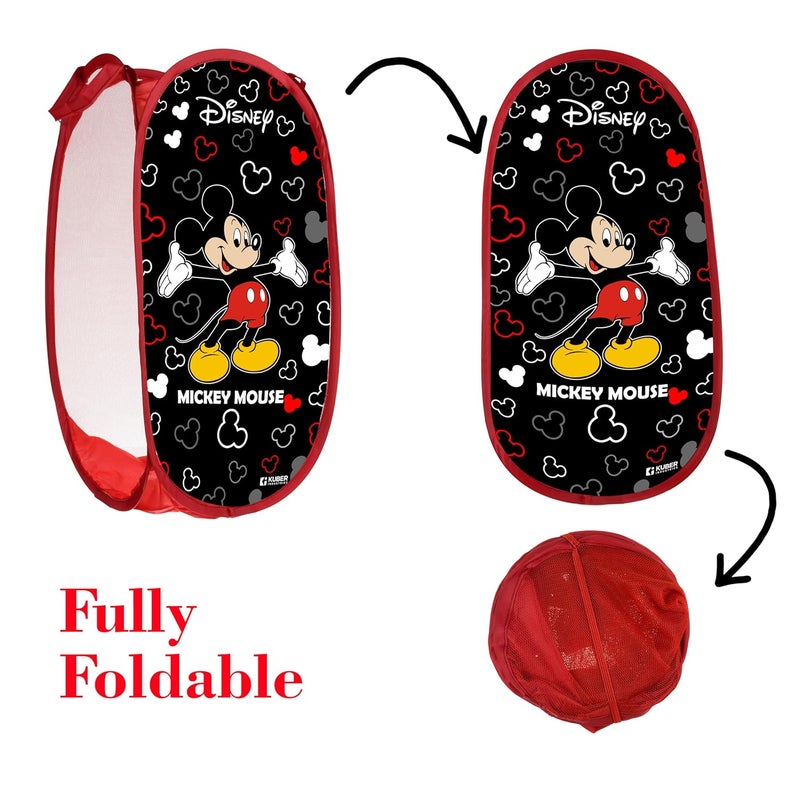 Kuber Industries Laundry Basket | Disney Mickey Net Foldable Laundry | Nylon Storage Basket with Handle for Home | Basket for Toy Storage | 30 LTR | Pack of 2 | Black - Image 5