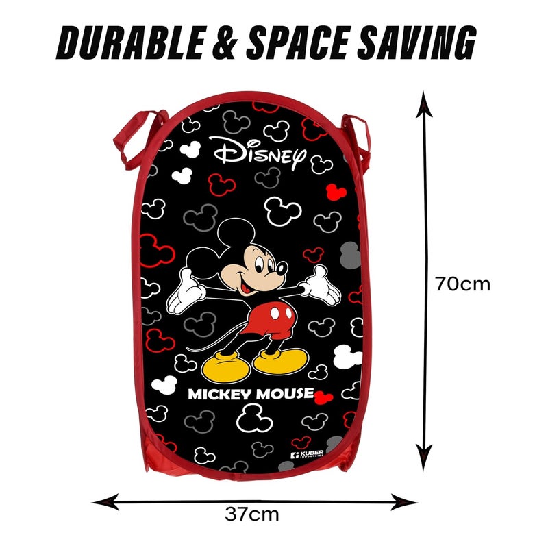 Kuber Industries Laundry Basket | Disney Mickey Net Foldable Laundry | Nylon Storage Basket with Handle for Home | Basket for Toy Storage | 30 LTR | Pack of 2 | Black - Image 3