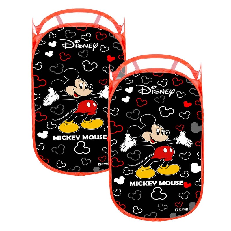 Kuber Industries Laundry Basket | Disney Mickey Net Foldable Laundry | Nylon Storage Basket with Handle for Home | Basket for Toy Storage | 30 LTR | Pack of 2 | Black - Image 1