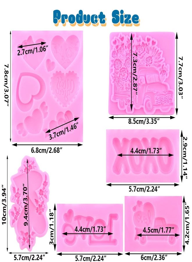 Mujiang Valentine's Day Fondant Molds Heart Rose Truck Silicone Mold Love XOXO Chocolate Candy Molds For Cake Decorating Cupcake Topper Polymer Clay Gum Paste Set Of 6 - Image 3