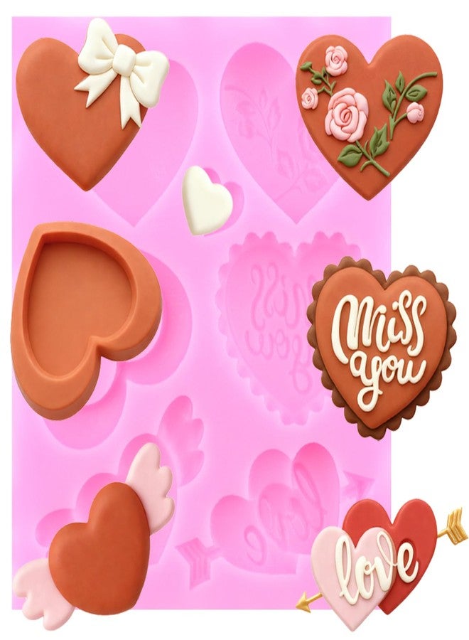 Mujiang Valentine's Day Fondant Molds Heart Rose Truck Silicone Mold Love XOXO Chocolate Candy Molds For Cake Decorating Cupcake Topper Polymer Clay Gum Paste Set Of 6 - Image 4