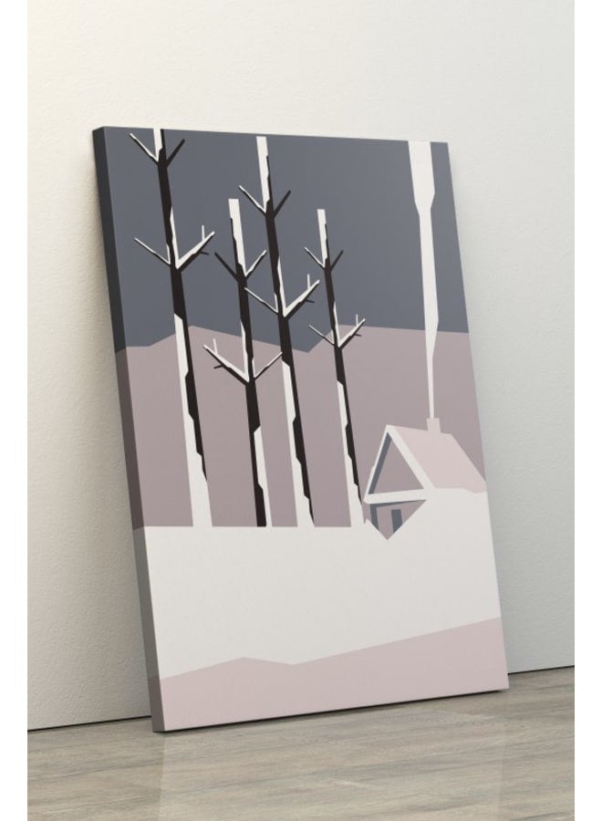 هوم جاليري كوخ في الغابة المتجمدة مع خلفية بيضاء، لوحة فنية مطبوعة على قماش، 120×80 - Image 3