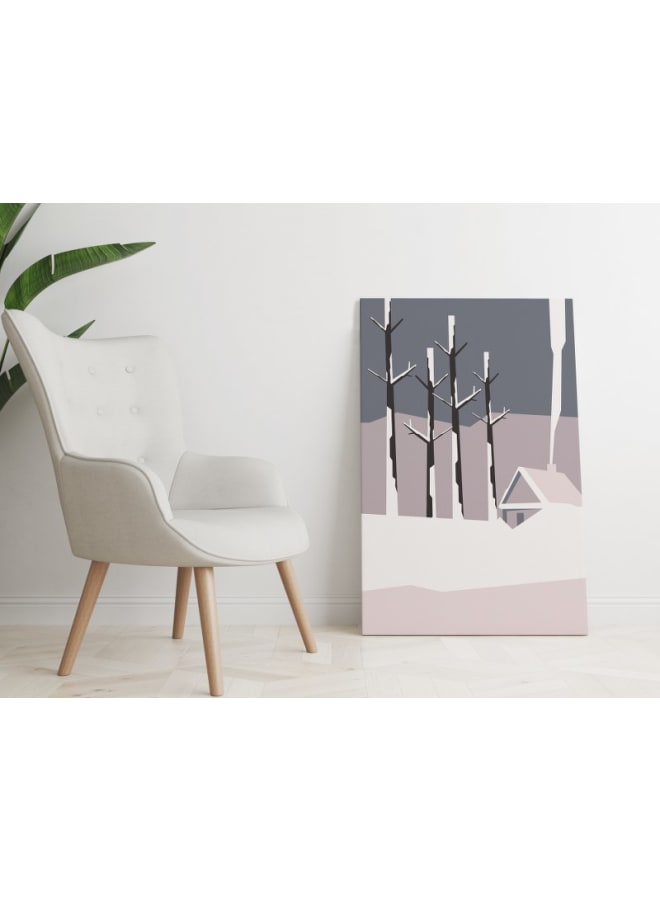 هوم جاليري كوخ في الغابة المتجمدة مع خلفية بيضاء، لوحة فنية مطبوعة على قماش، 120×80 - Image 4