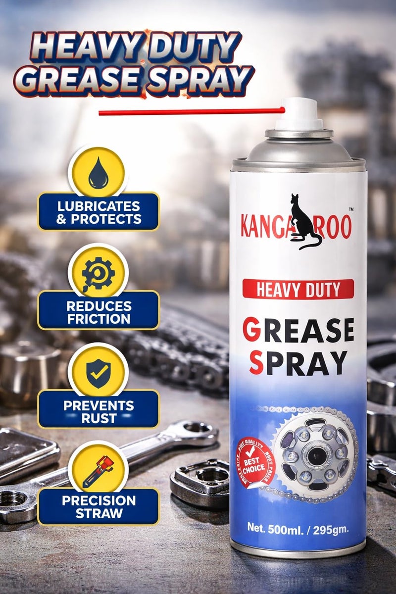 KANGAROO Liquid Grease Spray (Heavy Duty) 500 ml | I High Viscous I Chain Lubrication I Frees Sticky Mechanism I Reduces Squeaky Noise I Long Lasting Protection from Rust and Corrosion - Image 3