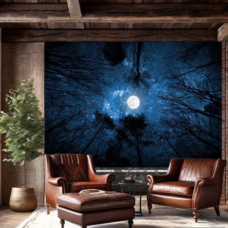Algasan Forest Galaxy Starry Tapestry, Starry Night Sky Moon Stars Ceiling Tapestry Blue Space with Trees Nature Tapestries Wall Hanging for Bedroom Dorm Living Room (51" X 60") - Image 5