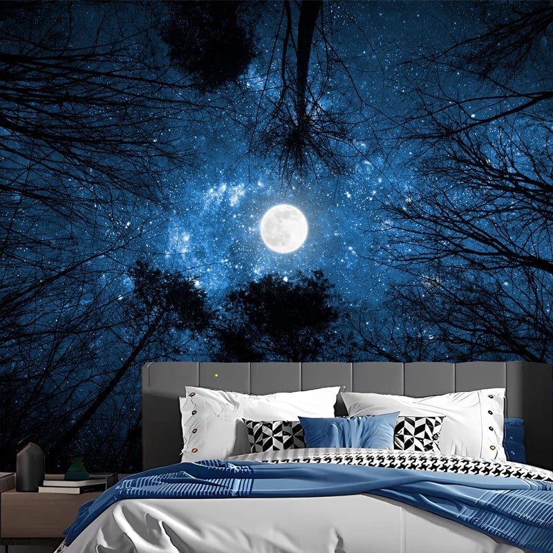 Algasan Forest Galaxy Starry Tapestry, Starry Night Sky Moon Stars Ceiling Tapestry Blue Space with Trees Nature Tapestries Wall Hanging for Bedroom Dorm Living Room (51" X 60") - Image 4