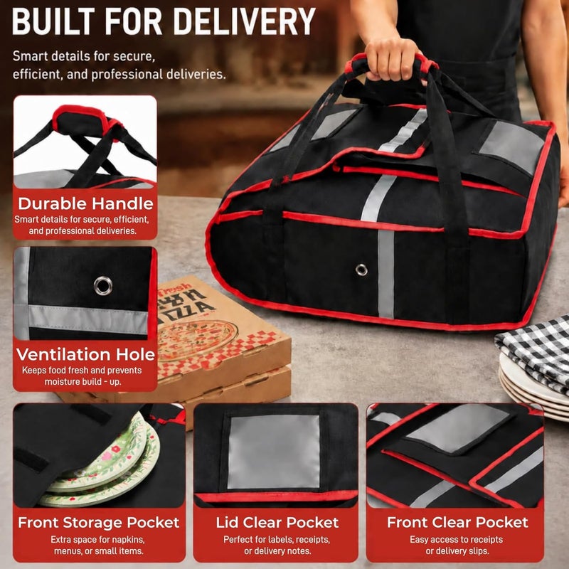 Acshio Insulated Pizza Delivery Bag, 20'' x 20'' x 8'' Professional Thermal Pizza Warmer Bags, Large Heavy Duty Pizza Carrier, Hot Cold Food Delivery Bag for Catering, Food Dash, Black - Image 3