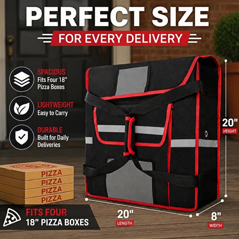 Acshio Insulated Pizza Delivery Bag, 20'' x 20'' x 8'' Professional Thermal Pizza Warmer Bags, Large Heavy Duty Pizza Carrier, Hot Cold Food Delivery Bag for Catering, Food Dash, Black - Image 2