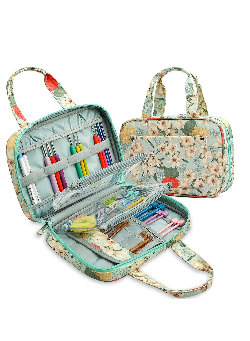 SOLARAE Large Crochet Hook Case with Handle, Portable Knitting Needle Organizer, Travel Storage Bag for All Ergonomic Crochet Hooks and Knitting Supplies, Perfect for Crochet and Knitting Enthusiasts. - Image 1