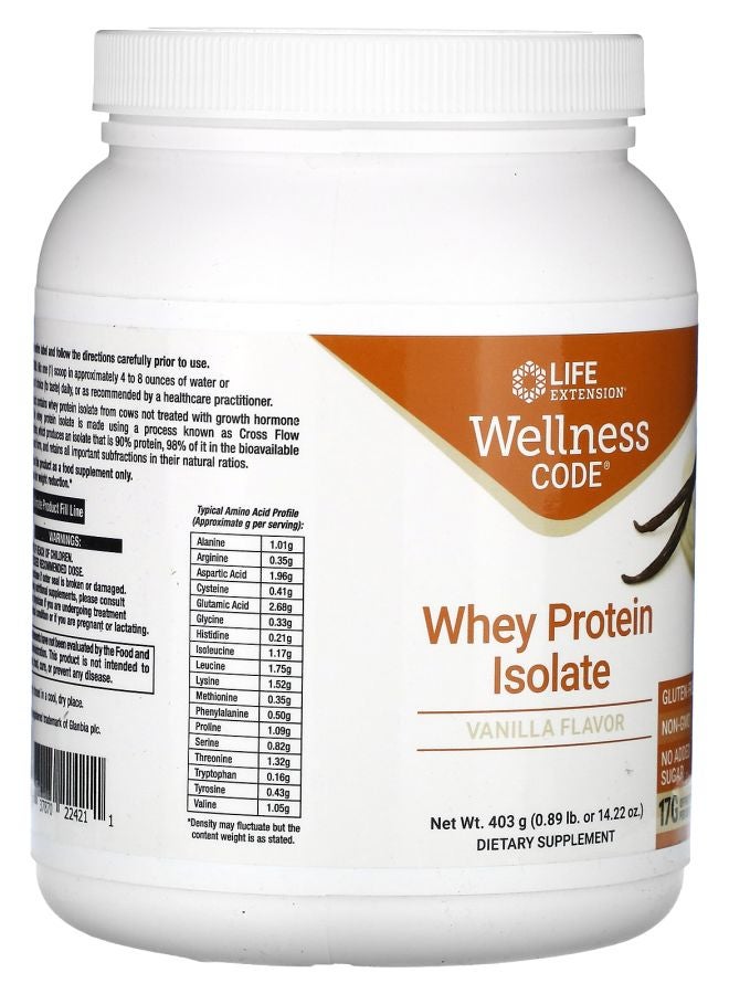 Life Extension Wellness Code Whey Protein Isolate Vanilla 0.89 lb (403 g) - Image 2