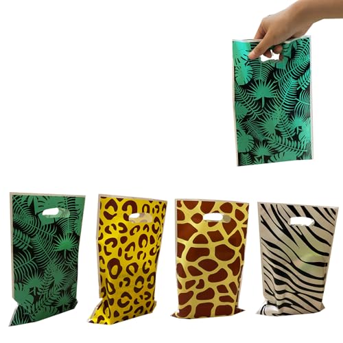 DYT 40Pcs Animal Print Party Bags Zoo Print Goody Candy Treat Bags Jungle Safari theme Plastic Gifts Bags Party Favor Supplies for Birthday Decoration - Image 1
