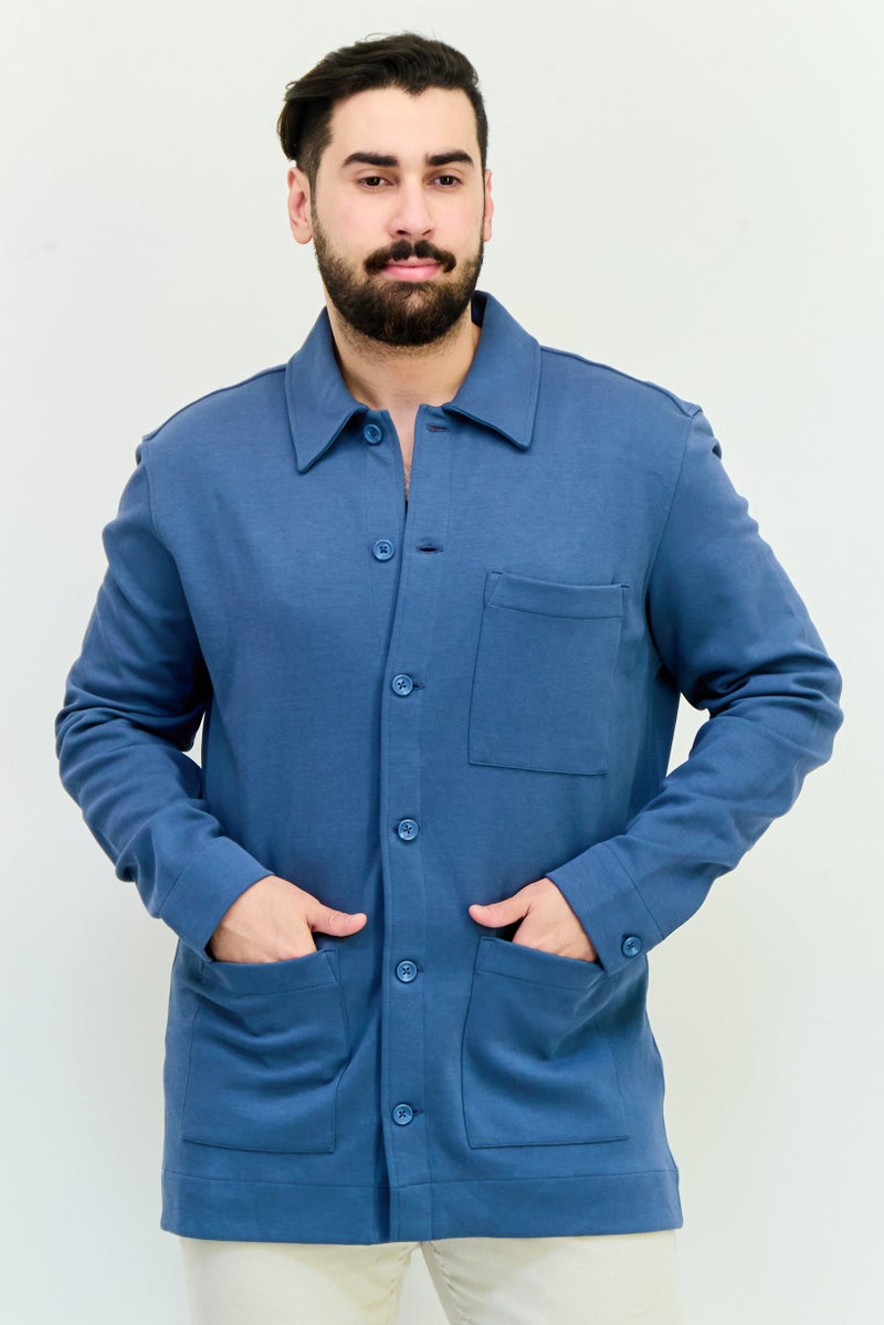 Celio قميص جاكيت بأكمام طويلة عادية للرجال، لون أزرق رمادي - Image 1