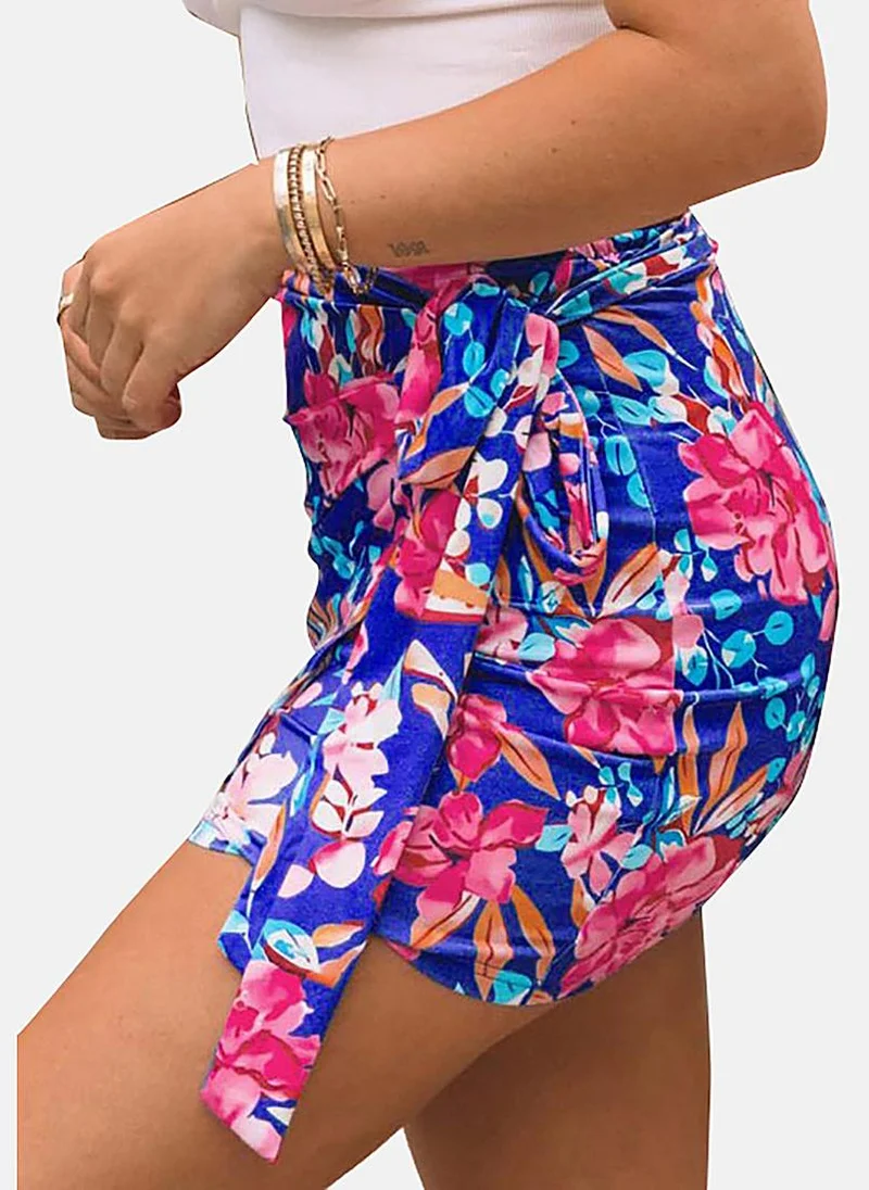 يونيكي Blue Wrap Printed Mini Skirt