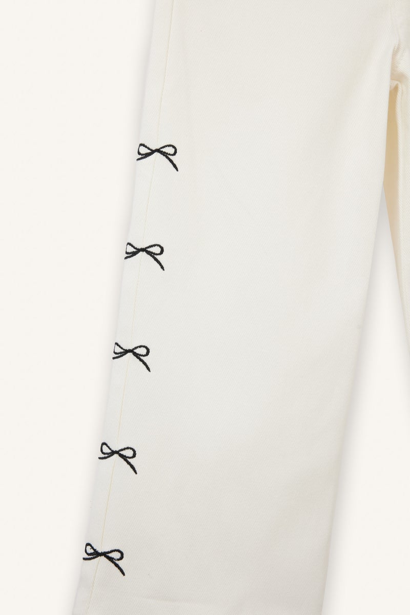 DeFacto White BabyGirl Wide Leg Embroidered Gabardine Trousers Casual - Image 2