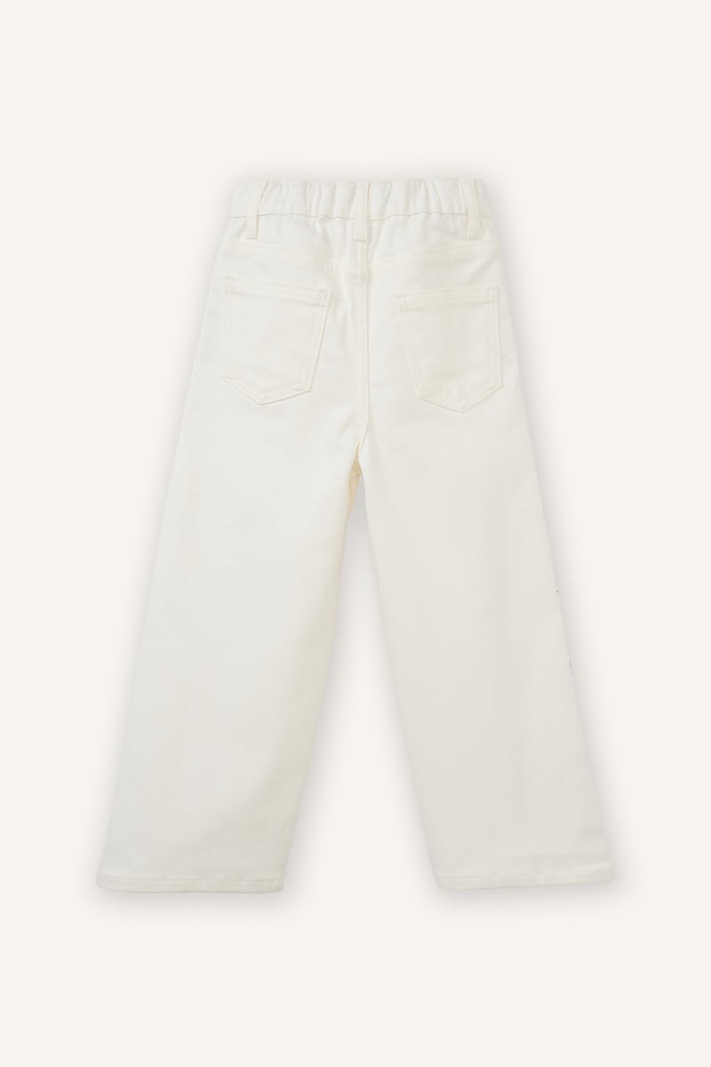 DeFacto White BabyGirl Wide Leg Embroidered Gabardine Trousers Casual - Image 3