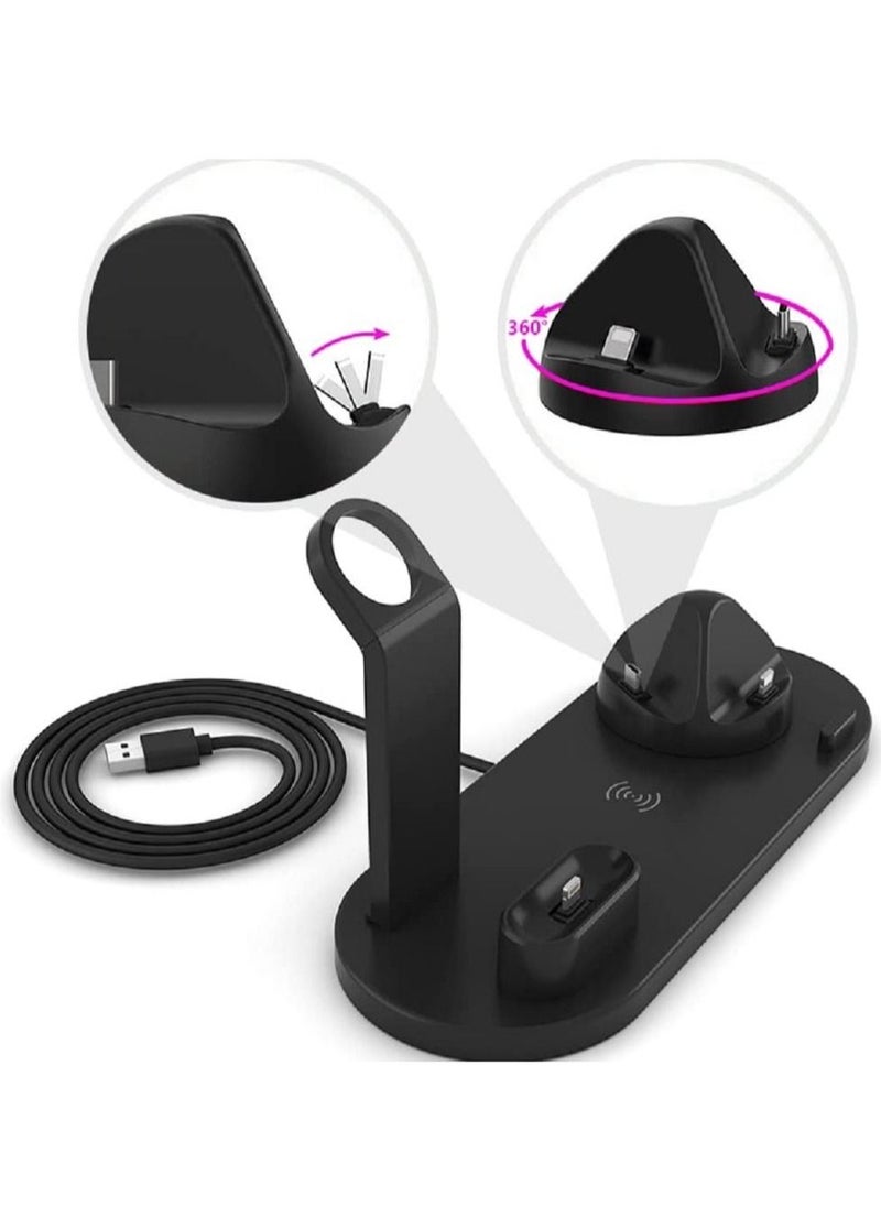 Generic - Wireless Charger,6 in 1 Wireless Fast Charging, Stand for Apple Watch Series 6/SE/5/4/3/2/1, Qi Wireless Charging Dock for iPhone 12/11/Pro/Max/XS/Max/XR/XS/X, For Air-pods Pro/3/2/1 Black - Image 1