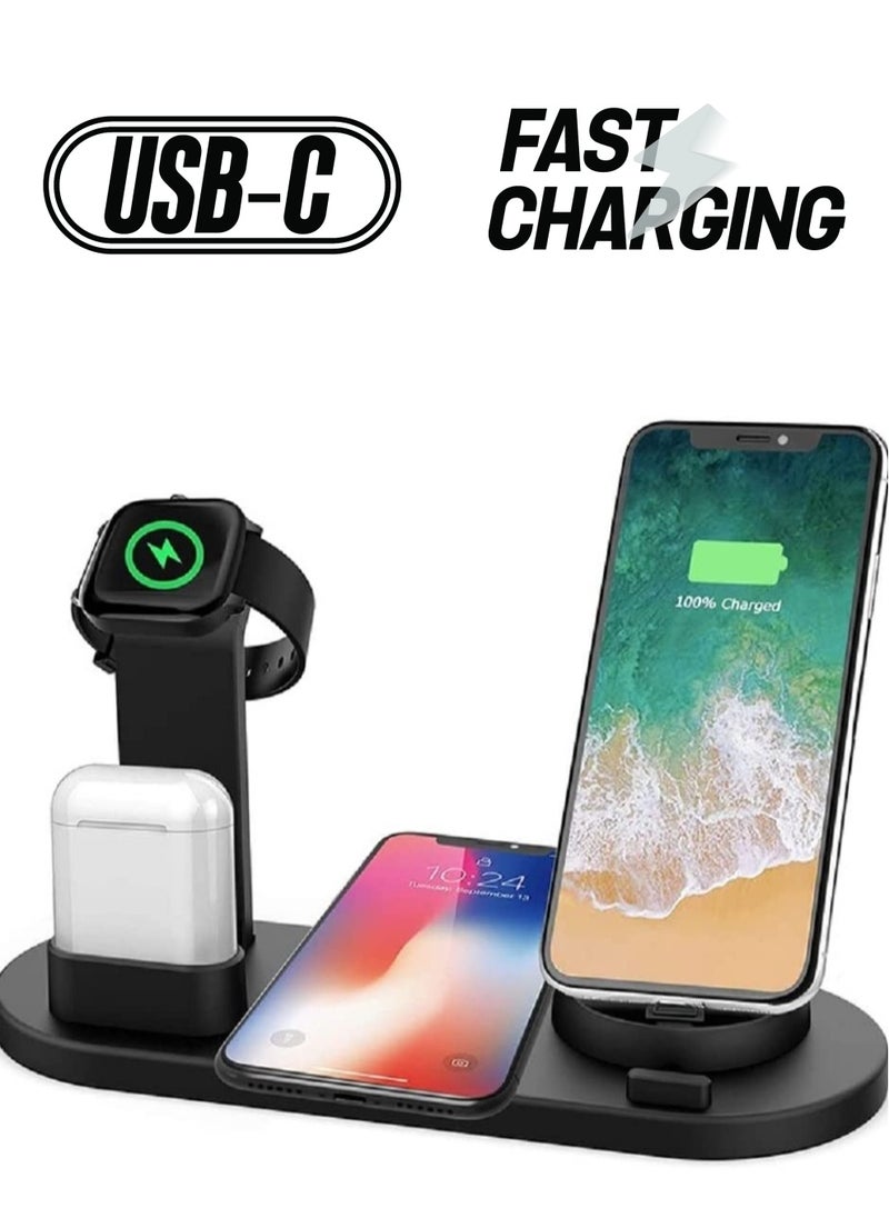 Generic - Wireless Charger,6 in 1 Wireless Fast Charging, Stand for Apple Watch Series 6/SE/5/4/3/2/1, Qi Wireless Charging Dock for iPhone 12/11/Pro/Max/XS/Max/XR/XS/X, For Air-pods Pro/3/2/1 Black - Image 1