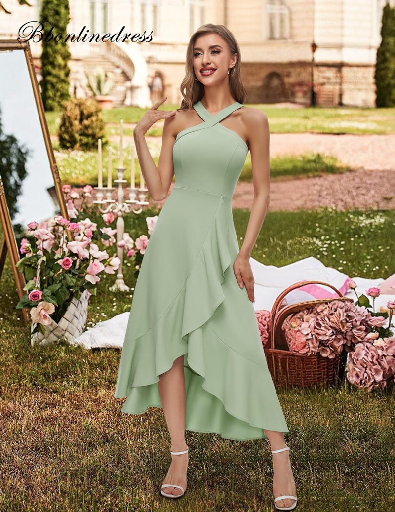 Bbonlinedress Summer Cocktail Wedding Guest Formal Hi Low Ruffled Dress Homecoming Teens Prom Dress Light Green XL - Image 2
