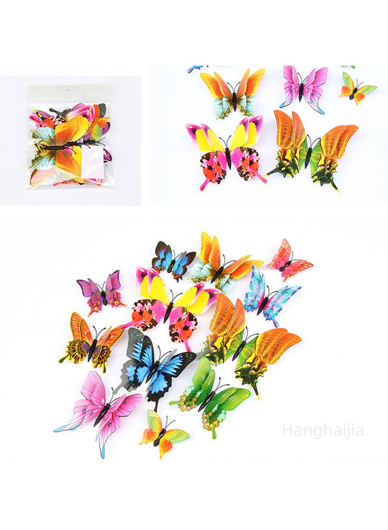 هانغهايجيا 12 قطعة محاكاة استريو ثلاثي الأبعاد ثلاثي الأبعاد لمحاكاة فراشة مزدوجة الطبقة فراشة غرفة المعيشة مشهد حائط ديكور غرفة المعيشة ملصقات حائط غرفة نوم غرفة نوم روضة أطفال ملصقات ثلاجة إبداعية - Image 2