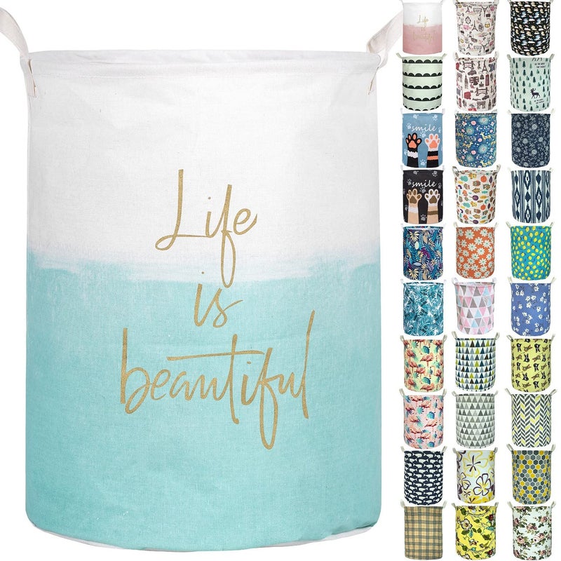 Aouker Merdes 197 Waterproof Foldable Laundry Hamper Dirty Clothes Laundry Basket Linen Bin Storage Organizer for Toy Collection Life Blue