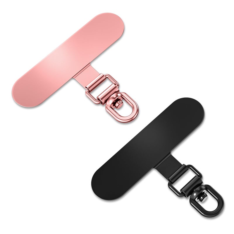 saxsion 360Â° Rotating Phone Tether Tab & Lanyard Connector, 44lbs Stainless Steel Phone Clip, Universal Swivel Adapter for Straps, No-Adhesive Case Insert (Rose Gold+Black) - Image 1