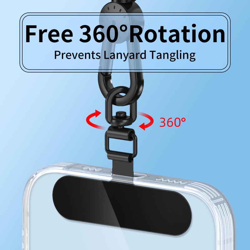 saxsion 360Â° Rotating Phone Tether Tab & Lanyard Connector, 44lbs Stainless Steel Phone Clip, Universal Swivel Adapter for Straps, No-Adhesive Case Insert (Rose Gold+Black) - Image 2