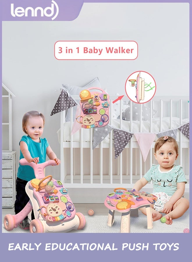 لينند 3 في 1 Baby Walker ومركز النشاط للفتاة ، تعلم المشي ، الجلوس والوقوف ، ألعاب الدفع التعليمية المبكرة مع لوحة الموسيقى للطفل الصغير 12 + أشهر الوردي - Image 2