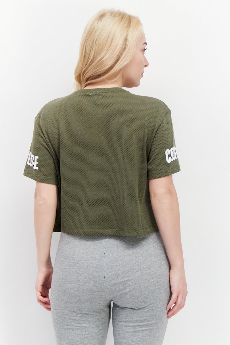 CONVERSE تي شيرت تدريب رياضي للنساء، زيتوني - Image 3