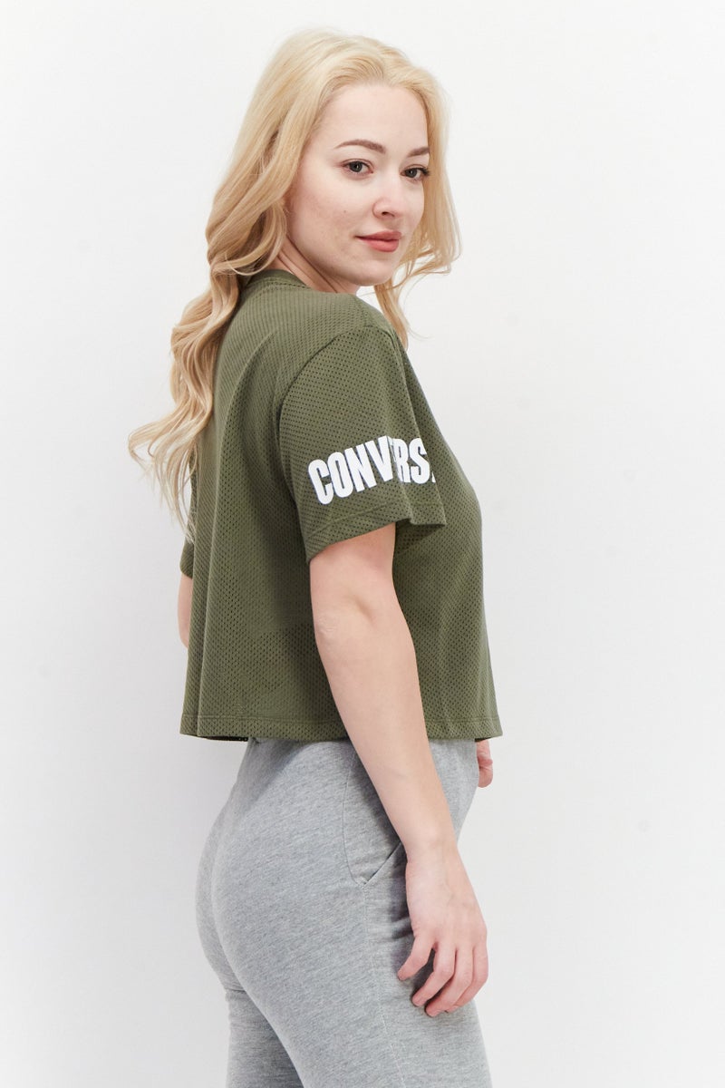 CONVERSE تي شيرت تدريب رياضي للنساء، زيتوني - Image 2