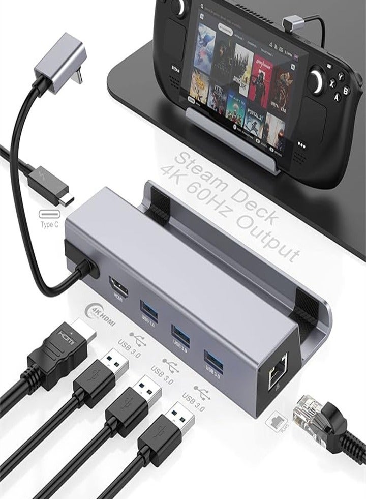 محطة إرساء 6 في 1 مع منفذ HDMI 2.0 بدقة 4K@60Hz، وGigabit Ethernet، و3 منافذ USB 3.0، وشحن USB C بقوة 100 واط، ومحطة إرساء لجهاز Steam Deck وAsus Rog Ally - Image 1