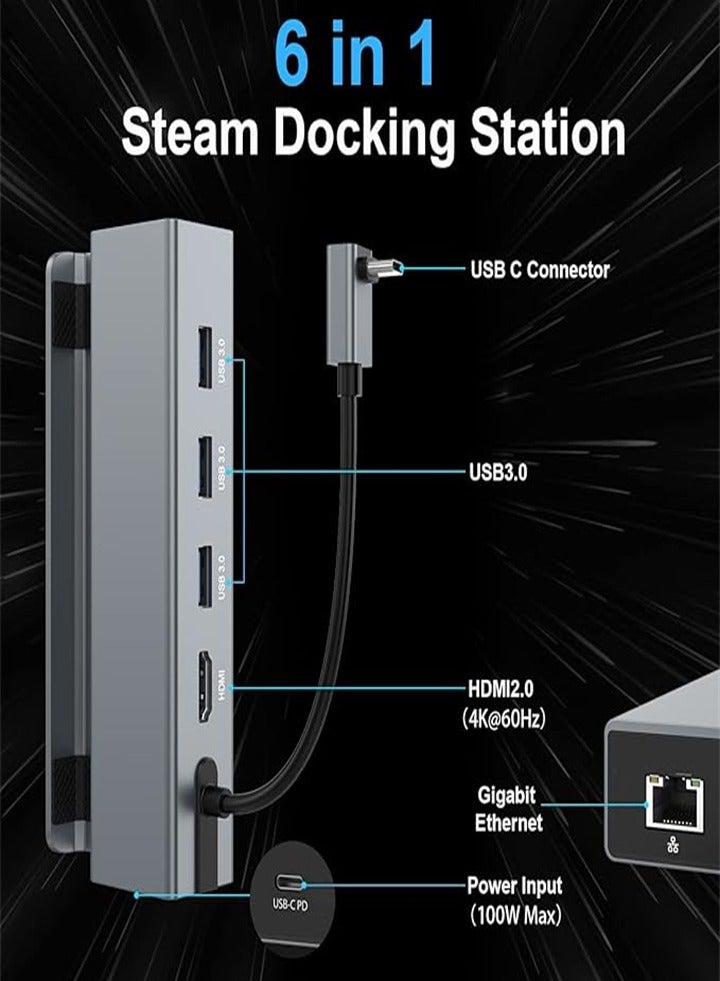 محطة إرساء 6 في 1 مع منفذ HDMI 2.0 بدقة 4K@60Hz، وGigabit Ethernet، و3 منافذ USB 3.0، وشحن USB C بقوة 100 واط، ومحطة إرساء لجهاز Steam Deck وAsus Rog Ally - Image 2